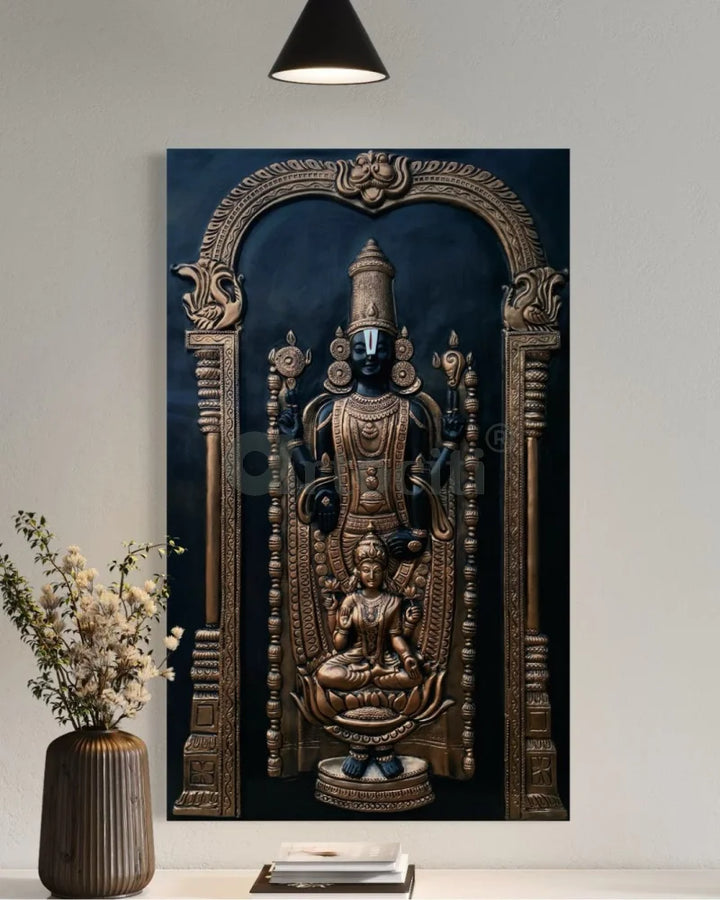 5x3 Feet Tirupati Balaji with Goddess Lakshmi 3D Wall Art Relief Mural Bronze