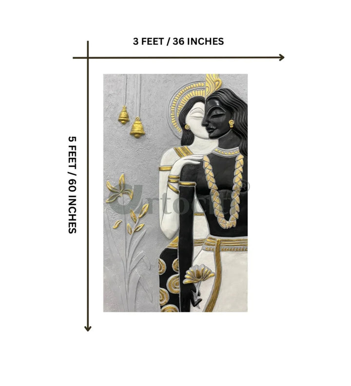 5x3 Ft Abstract Radha Krishna 3D Relief Mural Wall Art