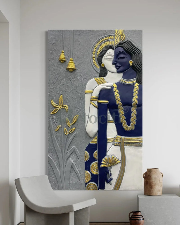 5x3 Ft Abstract Radha Krishna 3D Relief Mural Wall Art