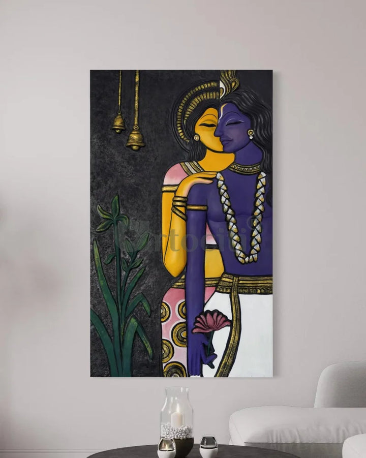 5x3 Ft Abstract Radha Krishna 3D Relief Mural Wall Art