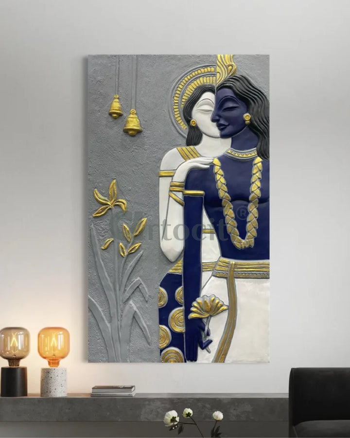 5x3 Ft Abstract Radha Krishna 3D Relief Mural Wall Art