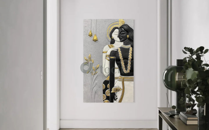 5x3 Ft Abstract Radha Krishna 3D Relief Mural Wall Art
