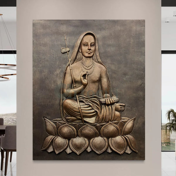 5X4 Feet Adi Shankaracharya 3D Relief Mural Wall Art Kaladi Relief Mural 5X4 Feet / Bronze