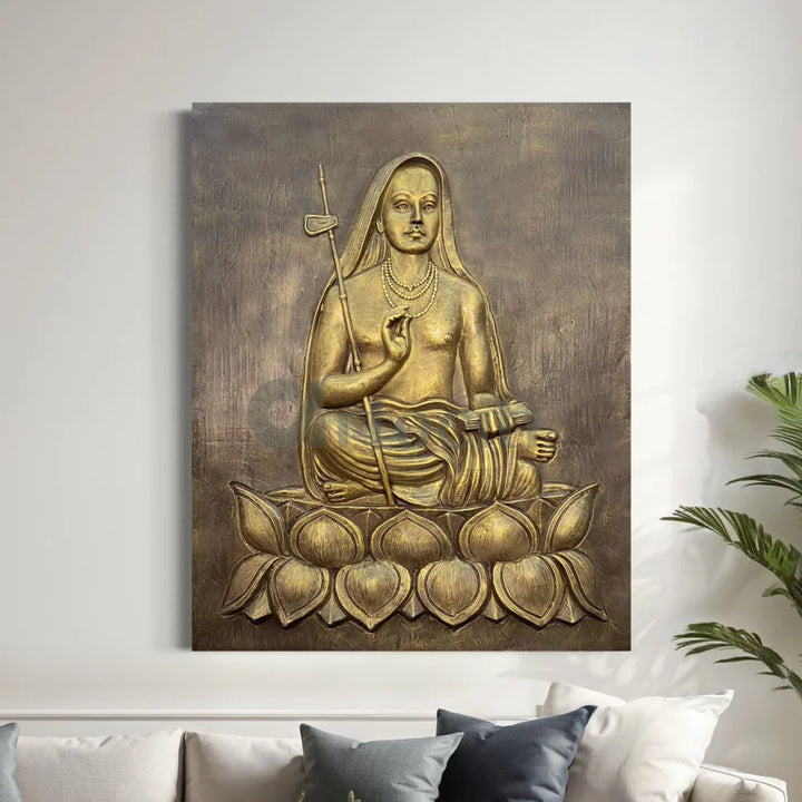 5X4 Feet Adi Shankaracharya 3D Relief Mural Wall Art Kaladi Relief Mural 5X4 Feet / Gold