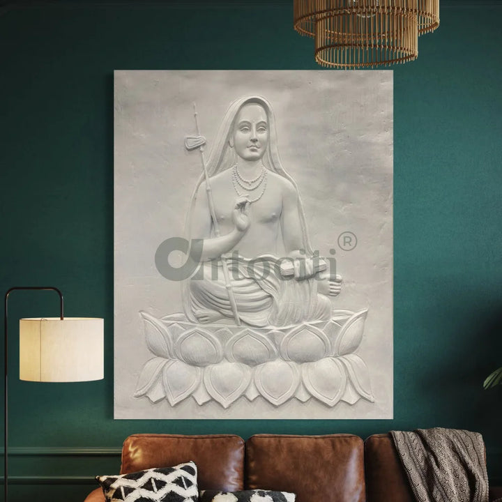 5X4 Feet Adi Shankaracharya 3D Relief Mural Wall Art Kaladi Relief Mural 5X4 Feet / White