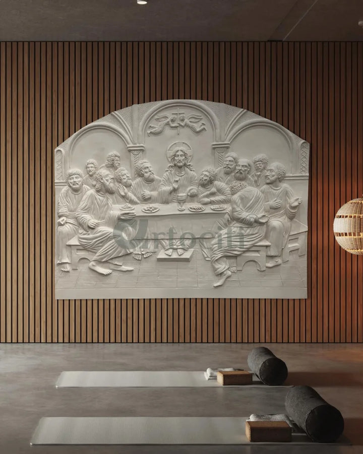 5X4 Feet Last Supper 3D Relief Mural Wall Art Jesus Christ Painting | Christian 5X4 Feet / Cream