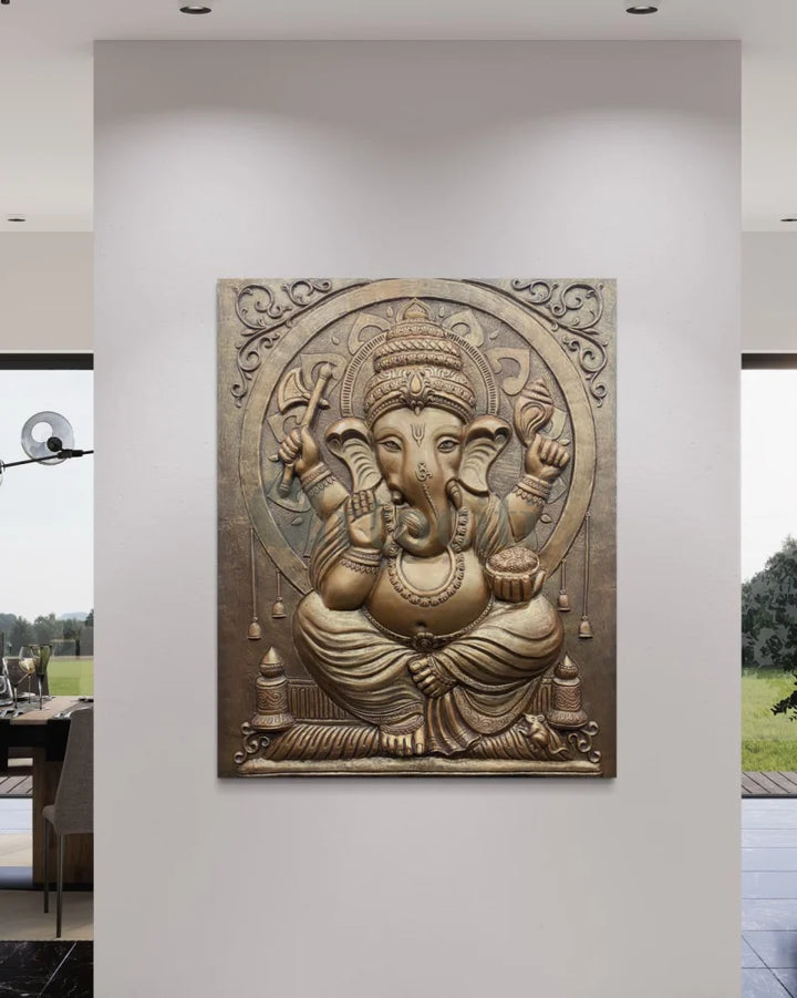 5X4 Feet Sitting Ganesha 3D Relief Mural Wall Art