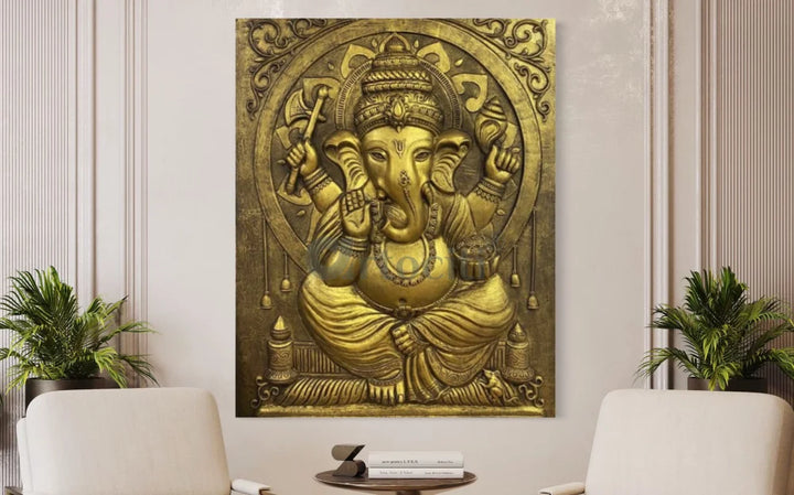 5X4 Feet Sitting Ganesha 3D Relief Mural Wall Art