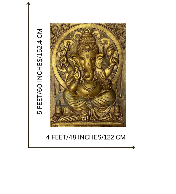 5X4 Feet Sitting Ganesha 3D Relief Mural Wall Art