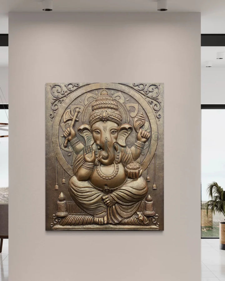 5X4 Feet Sitting Ganesha 3D Relief Mural Wall Art