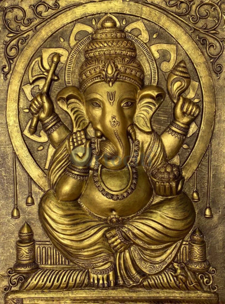 5X4 Feet Sitting Ganesha 3D Relief Mural Wall Art