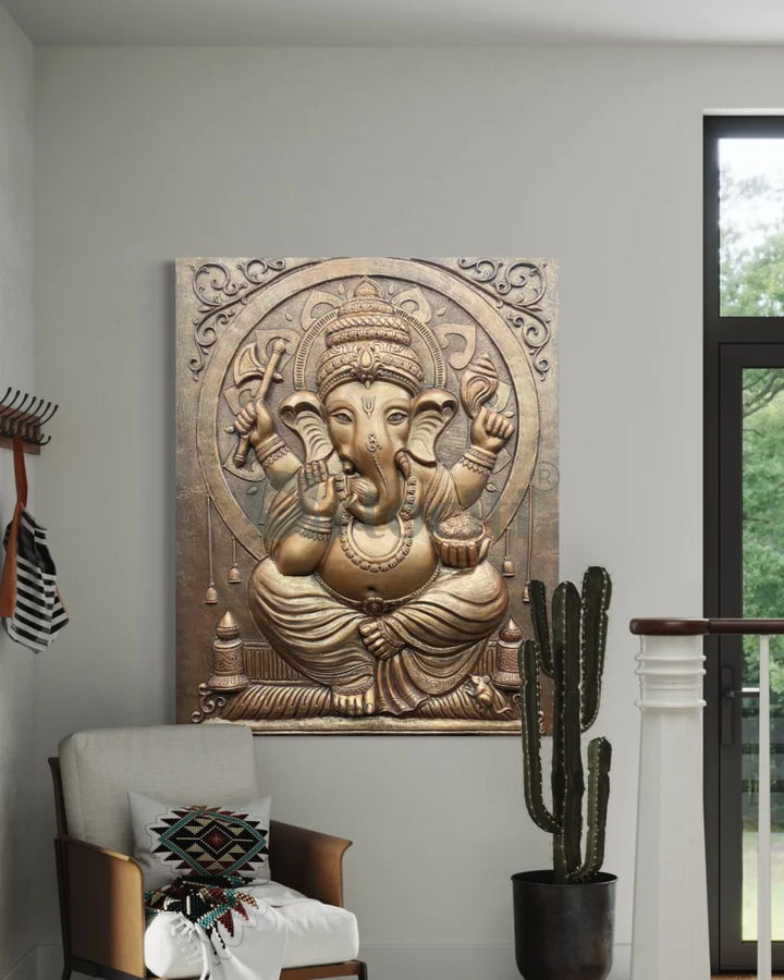 5X4 Feet Sitting Ganesha 3D Relief Mural Wall Art
