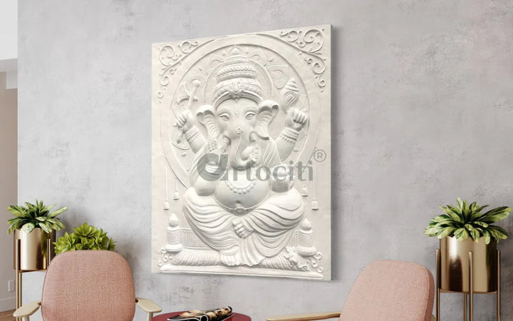 5X4 Feet Sitting Ganesha 3D Relief Mural Wall Art