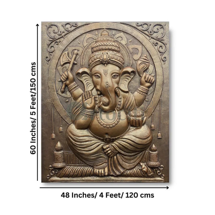 5X4 Feet Sitting Ganesha 3D Relief Mural Wall Art