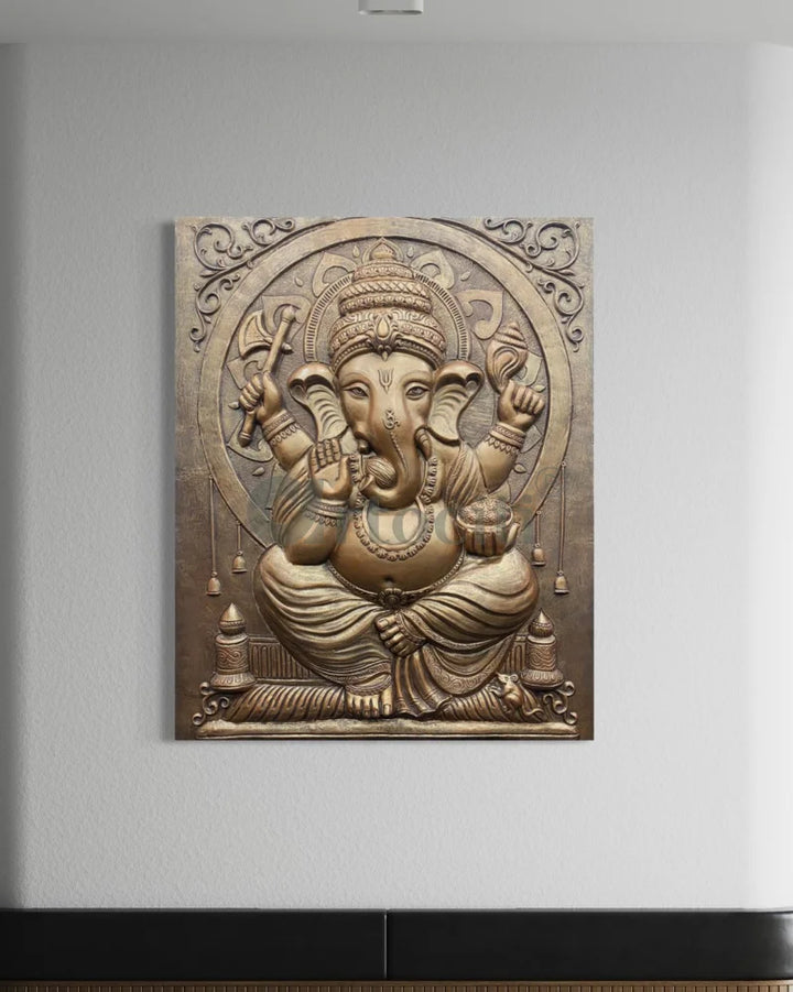 5X4 Feet Sitting Ganesha 3D Relief Mural Wall Art