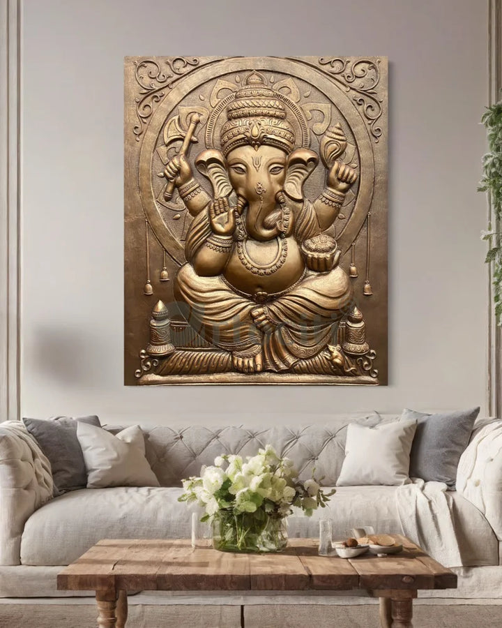 5X4 Feet Sitting Ganesha 3D Relief Mural Wall Art