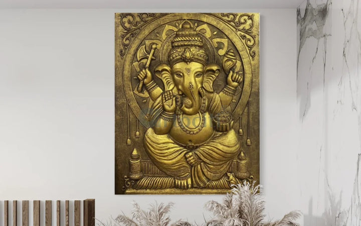5X4 Feet Sitting Ganesha 3D Relief Mural Wall Art