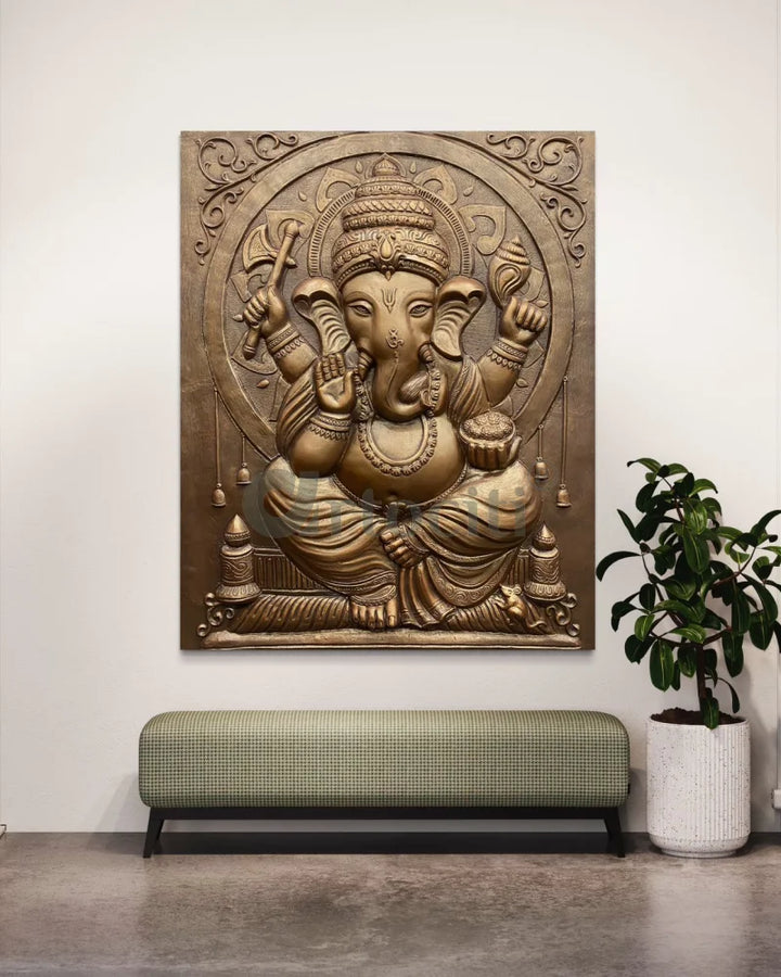 5X4 Feet Sitting Ganesha 3D Relief Mural Wall Art
