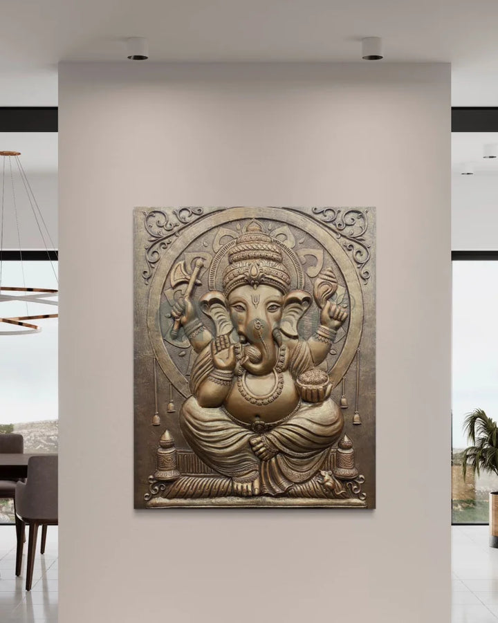 5X4 Feet Sitting Ganesha 3D Relief Mural Wall Art