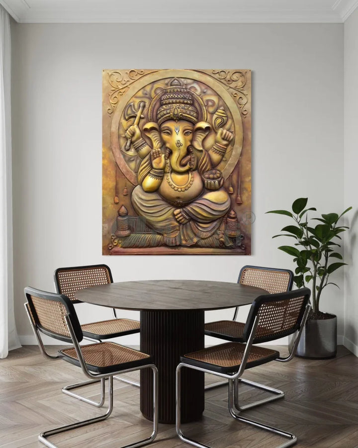 5X4 Feet Sitting Ganesha 3D Relief Mural Wall Art