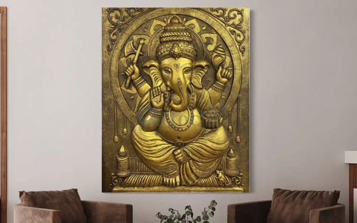 5X4 Feet Sitting Ganesha 3D Relief Mural Wall Art