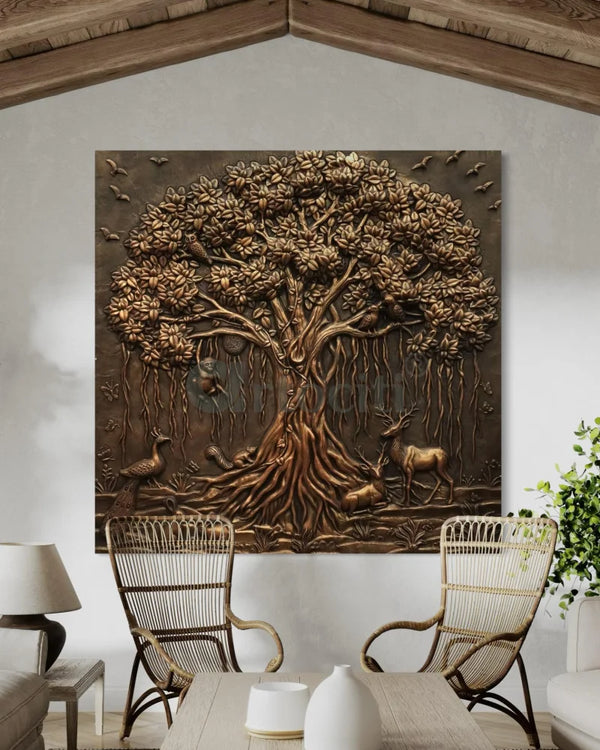 5X5 Feet Sacred Banyan Tree of Life 3D Nature Relief Murals Wall Art 5X5 Feet / Brone