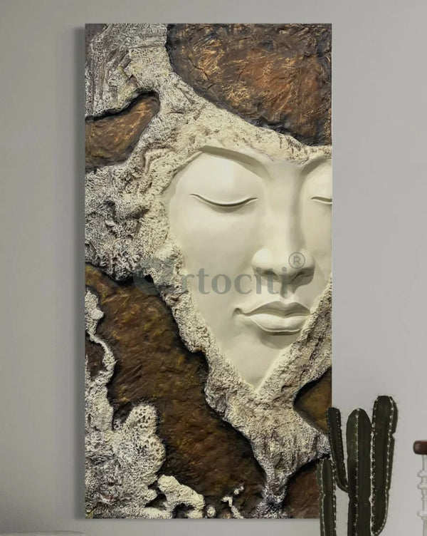 6X3 Feet Modern Abstract Face 3D Relief Mural Wall Art | Ready to Hang 6X3 Feet / Multi