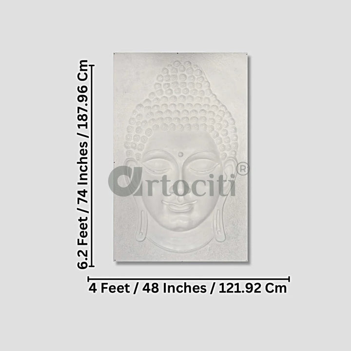 6X4 Feet Buddha Face Relief Mural Wall Art | Golden Bronze White