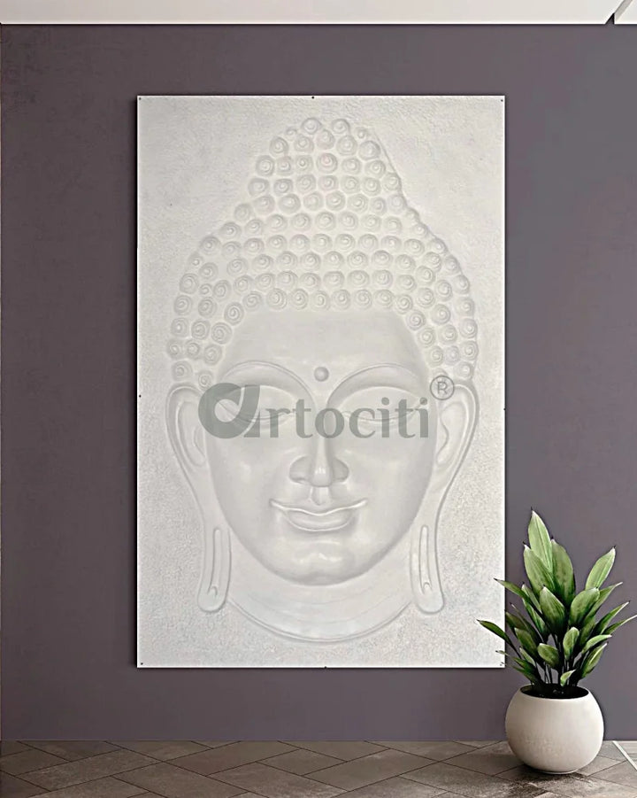 6X4 Feet Buddha Face Relief Mural Wall Art | Golden Bronze White