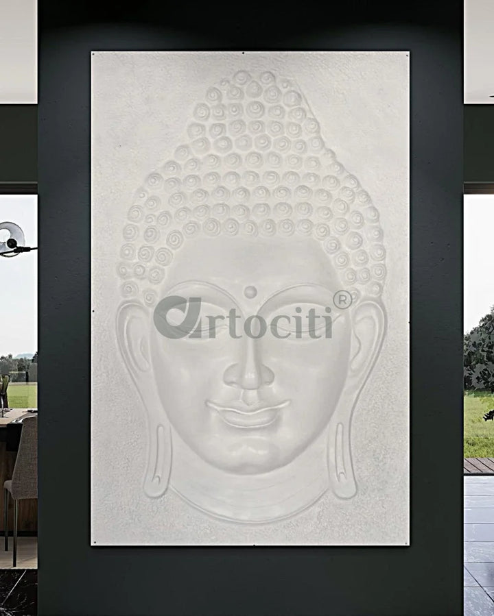 6X4 Feet Buddha Face Relief Mural Wall Art | Golden Bronze White