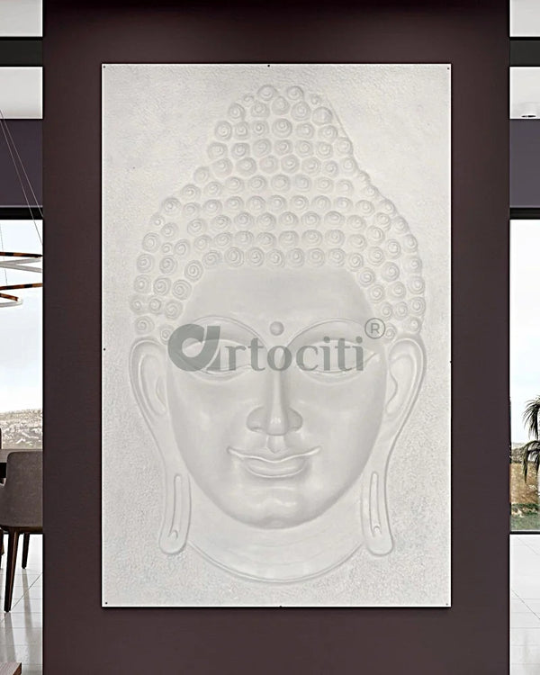 6X4 Feet Buddha Face Relief Mural Wall Art | Golden Bronze White 6X4 Feet / White