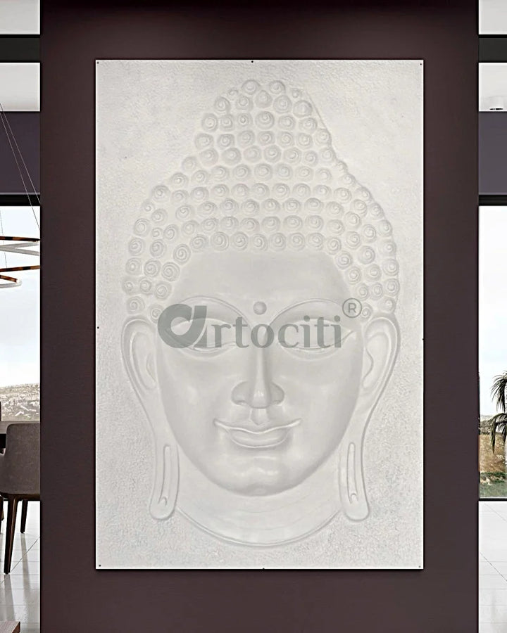 6X4 Feet Buddha Face Relief Mural Wall Art | Golden Bronze White 6X4 Feet / White