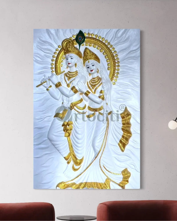 6X4 Feet Divine Radha Krishna 3d Relief Mural Wall Art