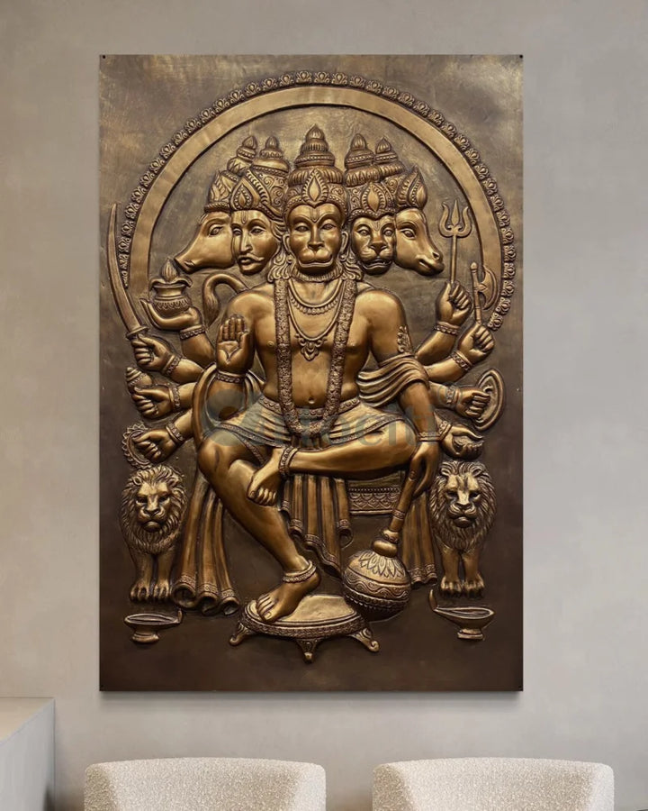 6X4 Feet Panchmukhi Hanuman 3D Relief Mural Wall Art Panchmukhi Hanuman
