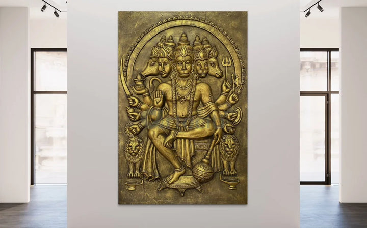 6X4 Feet Panchmukhi Hanuman 3D Relief Mural Wall Art Panchmukhi Hanuman