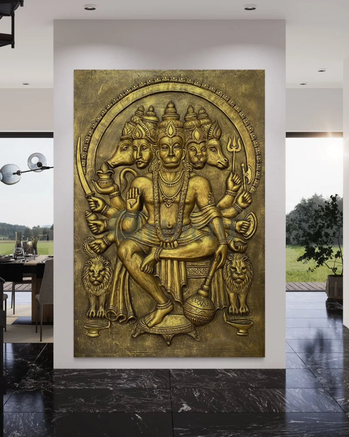 6X4 Feet Panchmukhi Hanuman 3D Relief Mural Wall Art Panchmukhi Hanuman