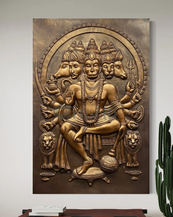 6X4 Feet Panchmukhi Hanuman 3D Relief Mural Wall Art Bronze / 6X4 Feet Panchmukhi Hanuman