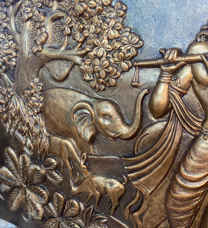7x4 Feet Radha Krishna 3D Elevation Sculpture Relief Mural Wall Art