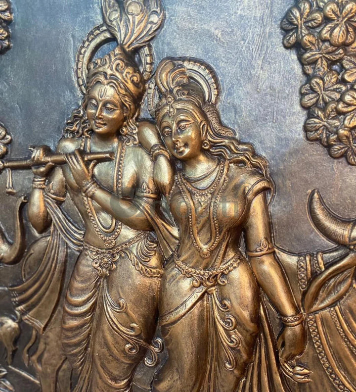 7x4 Feet Radha Krishna 3D Elevation Sculpture Relief Mural Wall Art