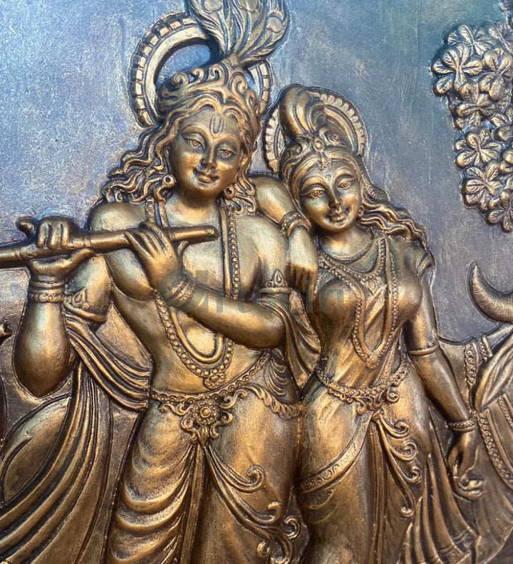 7x4 Feet Radha Krishna 3D Elevation Sculpture Relief Mural Wall Art