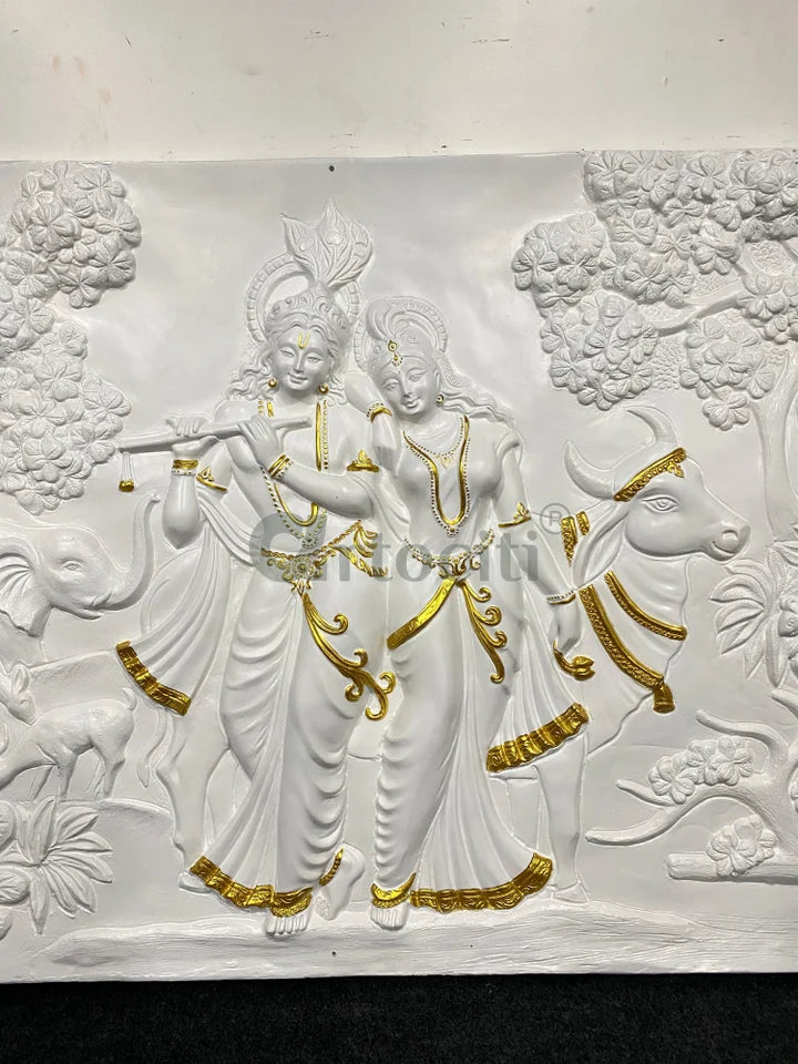 7x4 Feet Radha Krishna 3D Elevation Sculpture Relief Mural Wall Art
