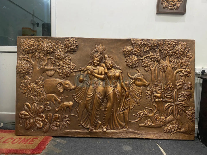 7x4 Feet Radha Krishna 3D Elevation Sculpture Relief Mural Wall Art