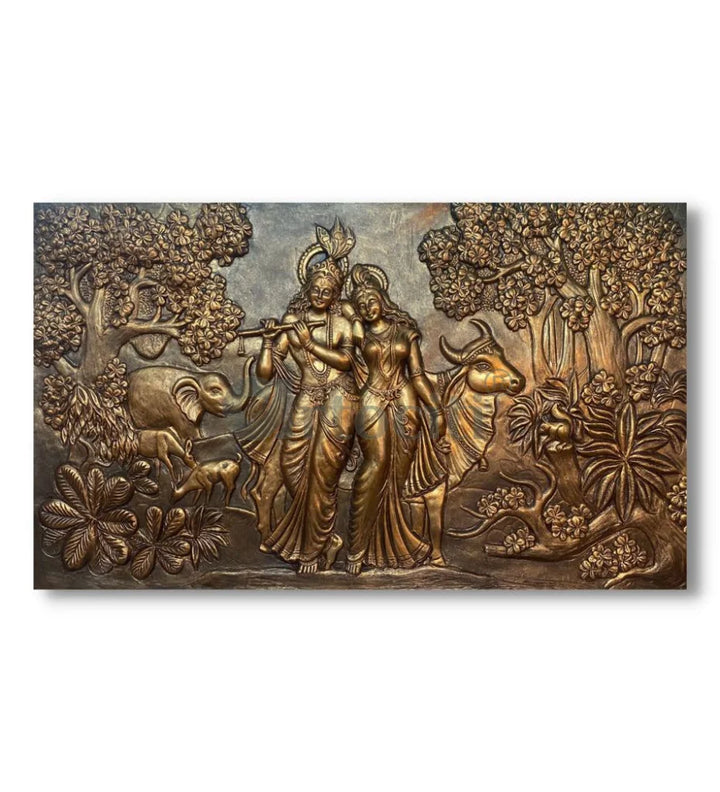 7x4 Feet Radha Krishna 3D Elevation Sculpture Relief Mural Wall Art