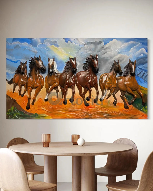 7X4 Feet Running Galloping Horses 3D Relief Mural Wall Art