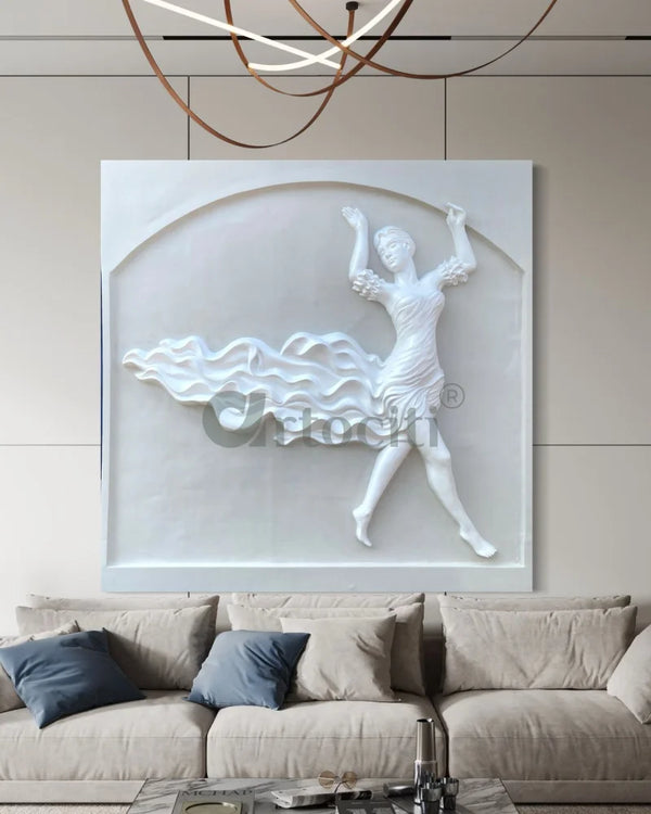 7X7 Feet Dancing European Lady 3D Relief Mural Wall Art 7X7 FEET / Beige & White