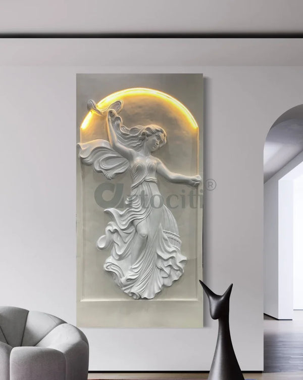 8X4 Feet Modern European Lady 3D Relief Mural / LED Iight Installed 8X4 FEET / Beige & White