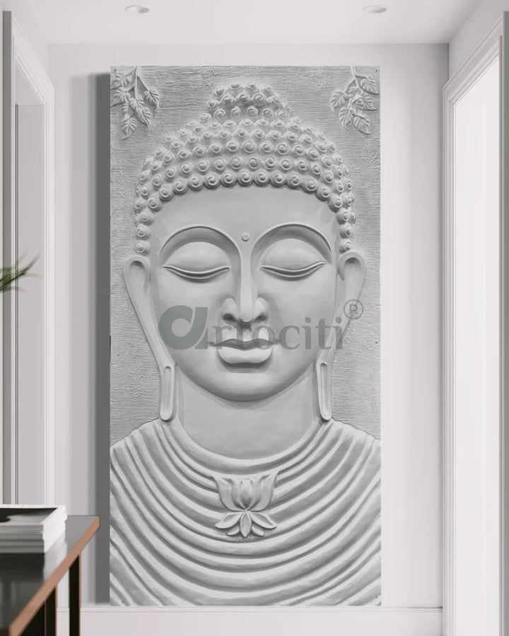 8X4 Feet Serene Buddha Face 3D Relief Mural Wall Art