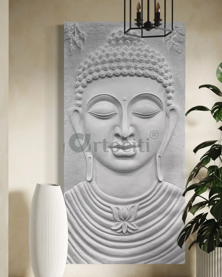 8X4 Feet Serene Buddha Face 3D Relief Mural Wall Art