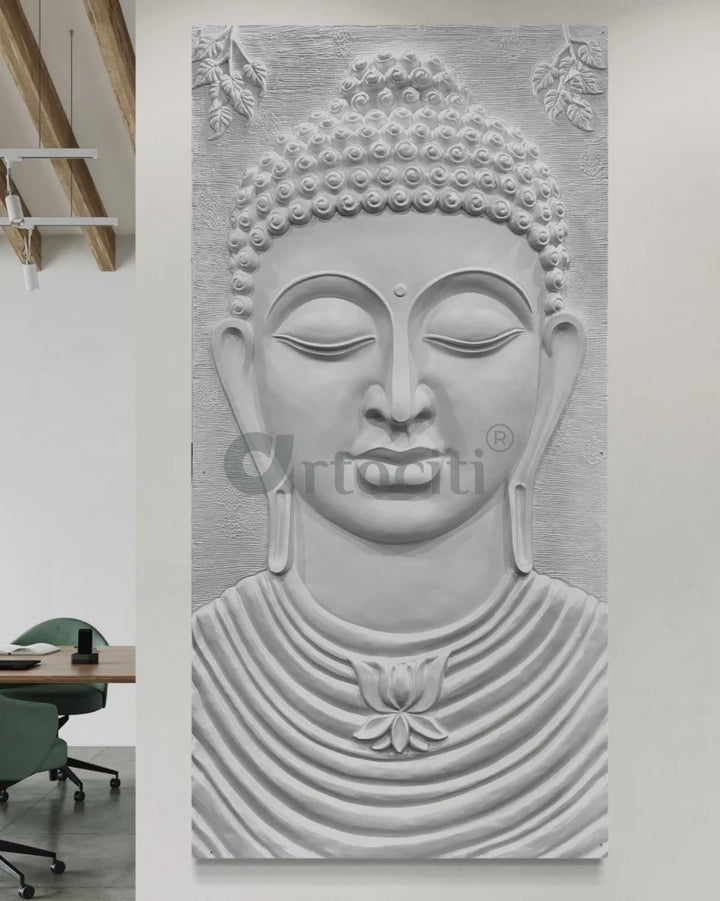 8X4 Feet Serene Buddha Face 3D Relief Mural Wall Art