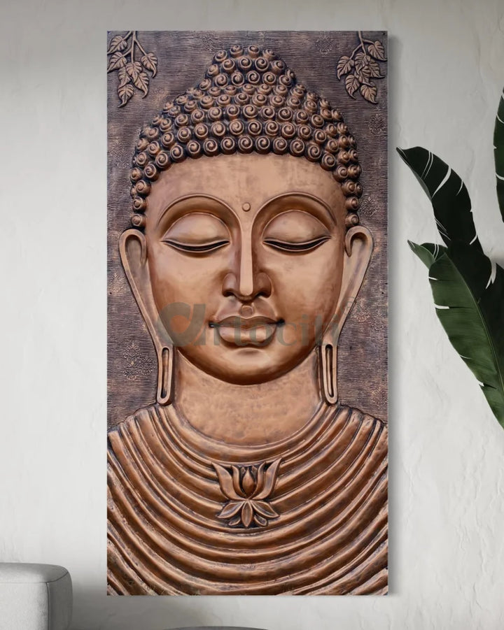 8X4 Feet Serene Buddha Face 3D Relief Mural Wall Art 8X4 Feet / Bronze